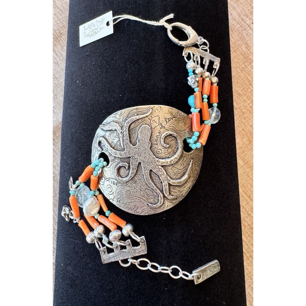 Jes MaHarry Oceans of Love Octopus Sterling Silver Beaded Bracelet 46.8g